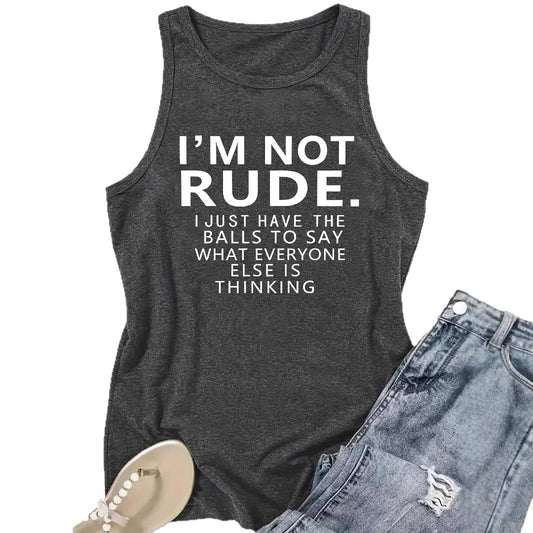 Ladies Printed Slogan Vest - Not Rude