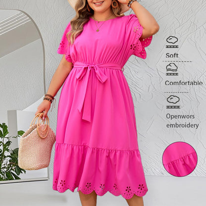 Plus Size Ladies Summer Dress - Hollow Out Detail