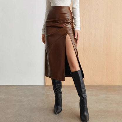 Faux Leather PU Side Split Skirt - Various Colours