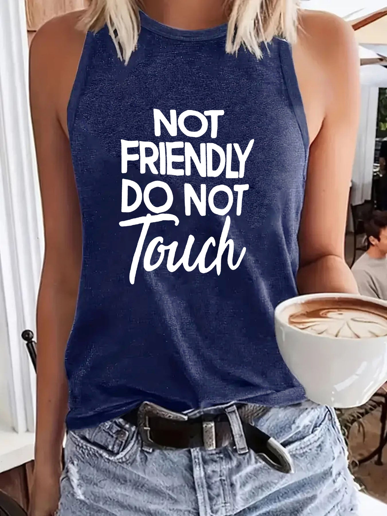 Ladies Printed Slogan Vest - Not Friendly
