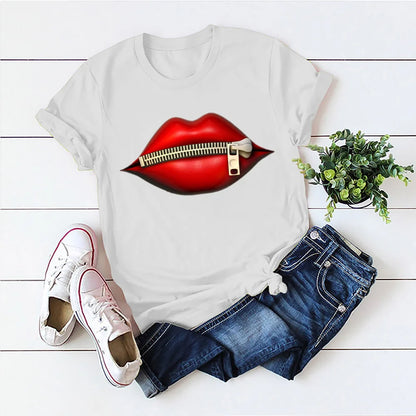 Ladie's Slogan T-Shirt - Zipped Lips  - various colours up to 3XL