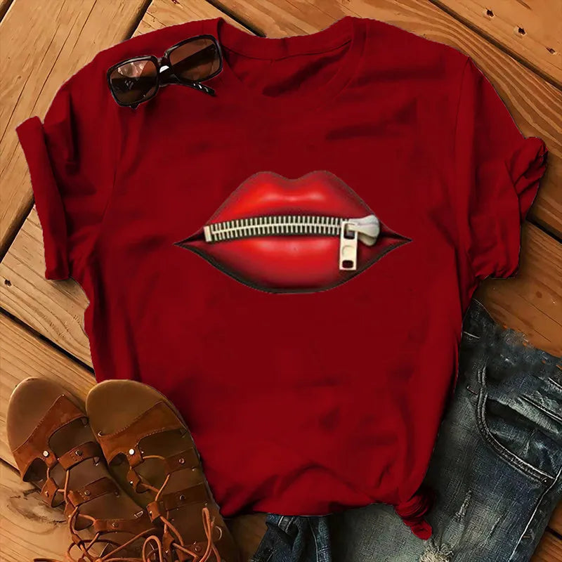 Ladie's Slogan T-Shirt - Zipped Lips  - various colours up to 3XL