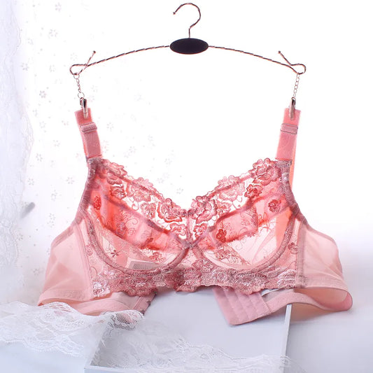 A60 - Ladies Full Coverage Pink Floral Embroidery Bra 34-48 B-H cup