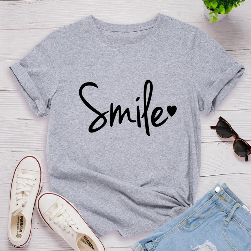 Ladie's Slogan T-Shirt - Smile - various colours up to 3XL