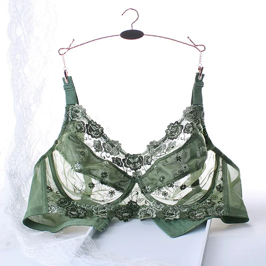 A61 - Ladies Full Coverage Green Floral Embroidery Bra 34-48 B-H cup