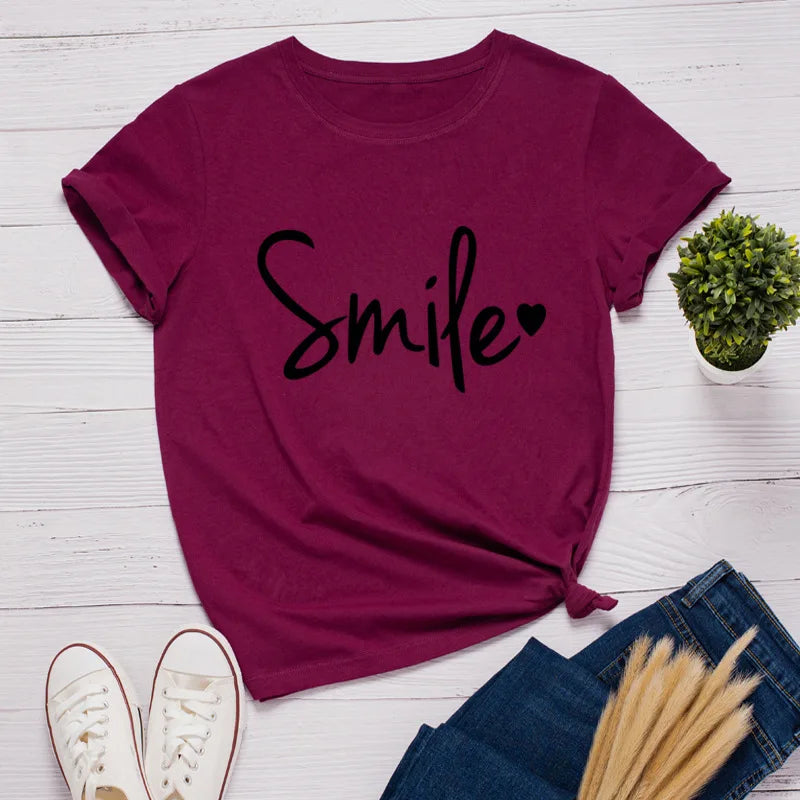 Ladie's Slogan T-Shirt - Smile - various colours up to 3XL