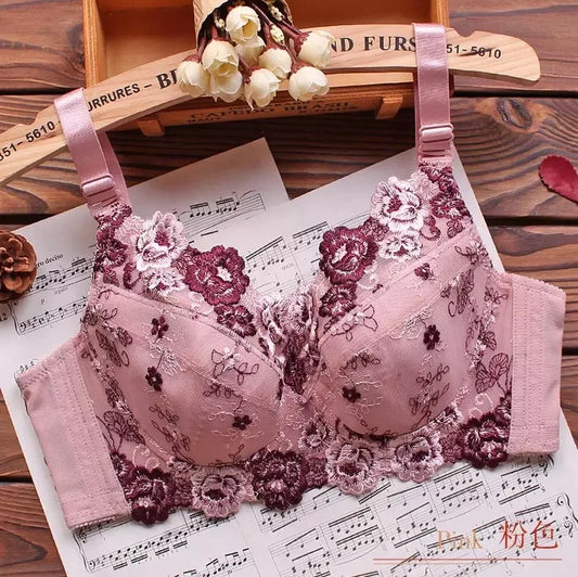 A54 - Ladies Underwire Floral Embroidered Pink Bra 34-48 B-H cup