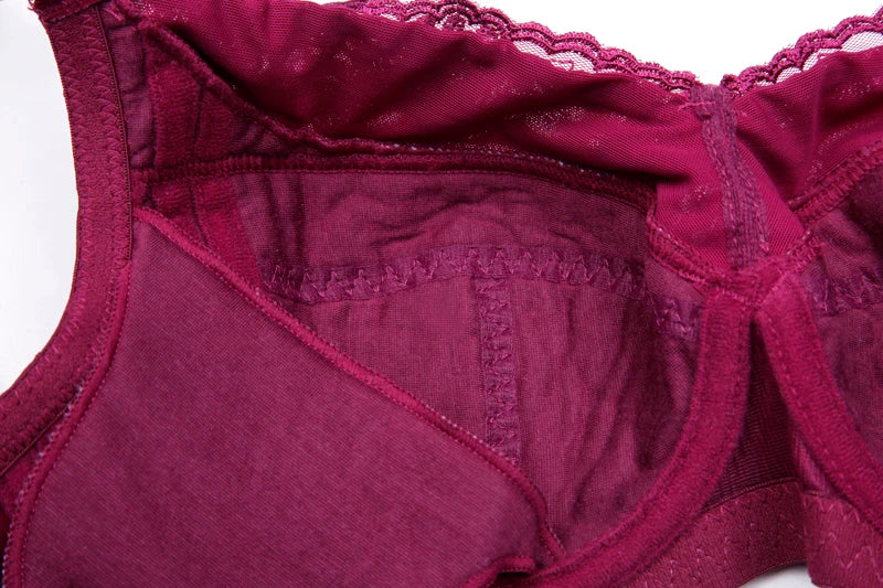 A30 - Ladies Smooth Lightly Lined Underwire Seamless Lace Bra Burgundy 34-48 B-H cup