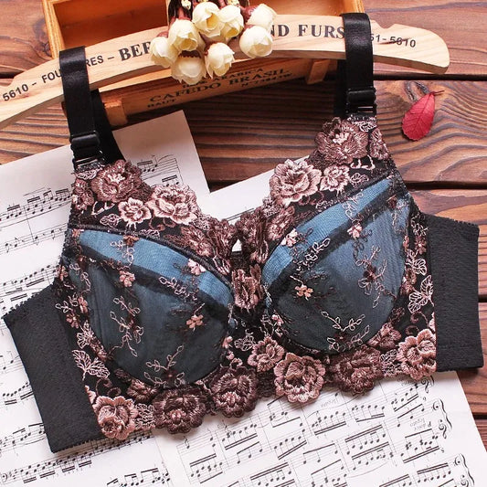 A53 - Ladies Underwire Floral Embroidered Blue Bra 34-48 B-H cup