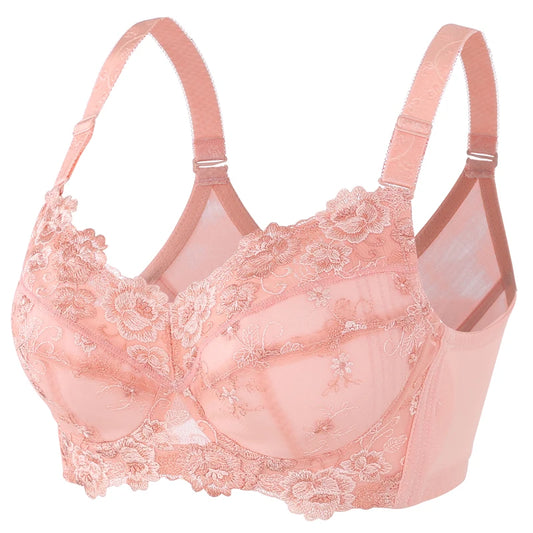 A26 - Ladies Floral Embroidered Lightly Lined Underwired Bra Pink 34-48 B-H cup