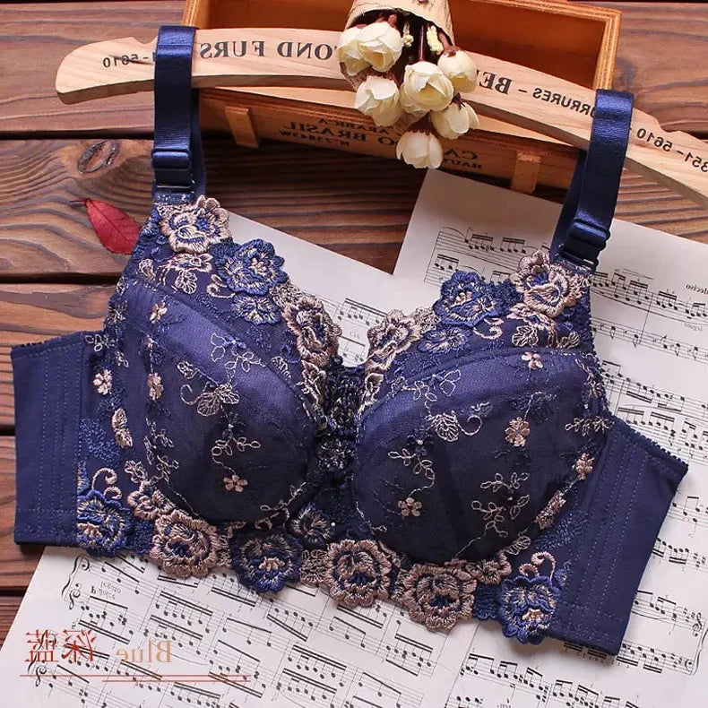 A39 - Ladies Underwire Sheer Floral Lace Blue Bra 34-48 B-H cup