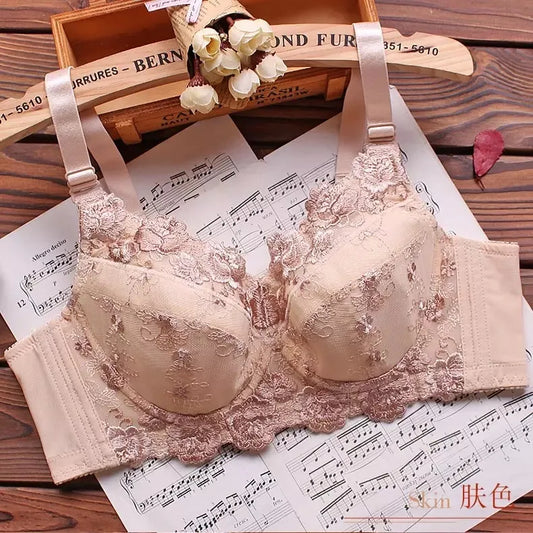 A52 - Ladies Underwire Floral Embroidered Champagne Bra 34-48 B-H cup