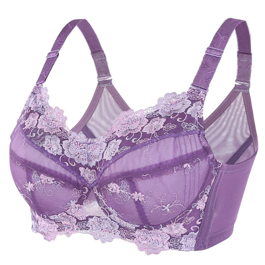 A27 - Ladies Floral Embroidered Lightly Lined Underwired Bra Purple 34-48 B-H cup