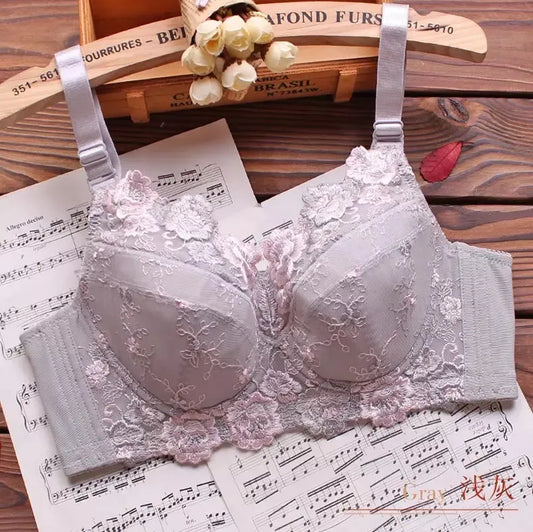 A51 - Ladies Underwire Floral Embroidered Silver Bra 34-48 B-H cup