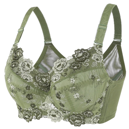 A25 - Ladies Floral Embroidered Lightly Lined Underwired Bra Green 34-48 B-H cup