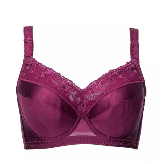 A30 - Ladies Smooth Lightly Lined Underwire Seamless Lace Bra Burgundy 34-48 B-H cup