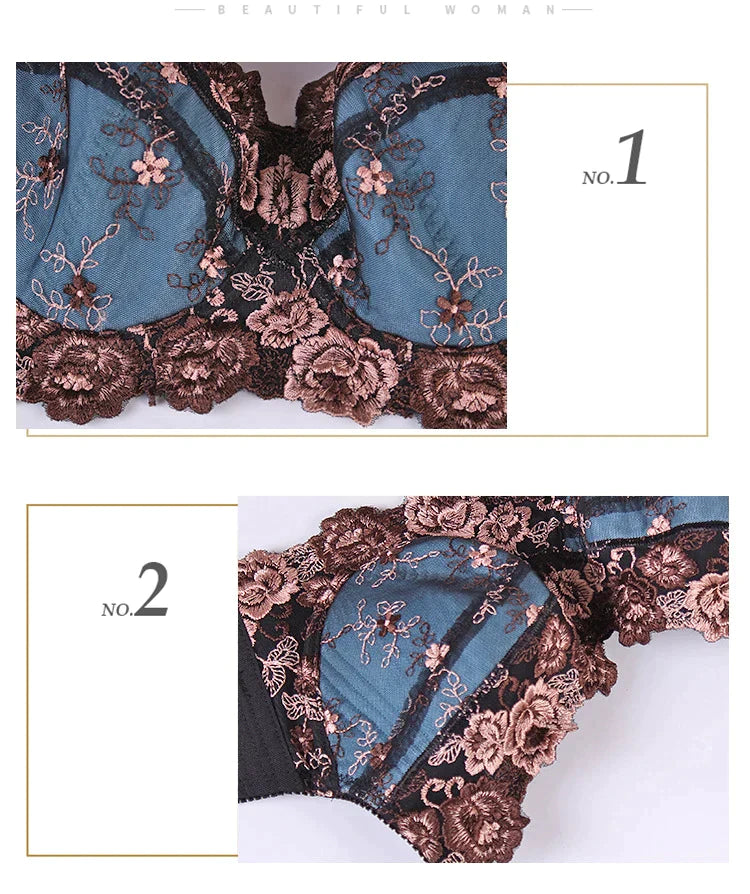 A37 - Ladies Underwire Sheer Floral Lace Blue Black Bra 34-48 B-H cup