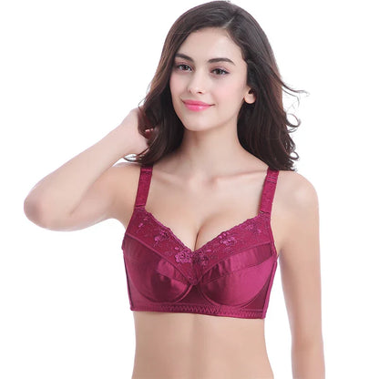 A30 - Ladies Smooth Lightly Lined Underwire Seamless Lace Bra Burgundy 34-48 B-H cup