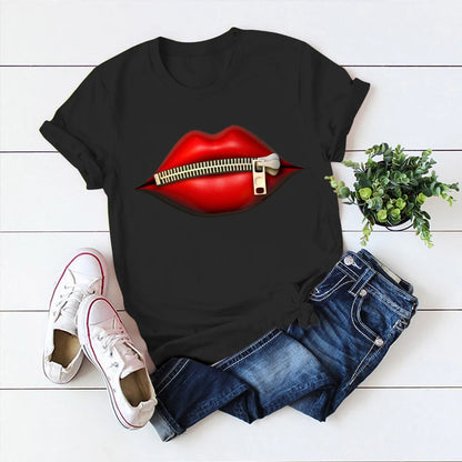 Ladie's Slogan T-Shirt - Zipped Lips  - various colours up to 3XL