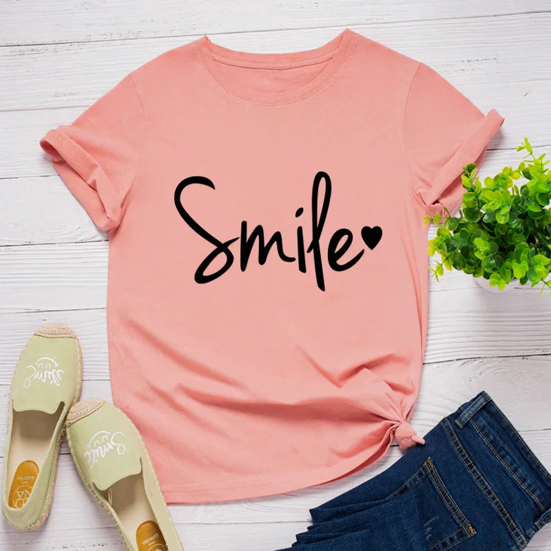 Ladie's Slogan T-Shirt - Smile - various colours up to 3XL