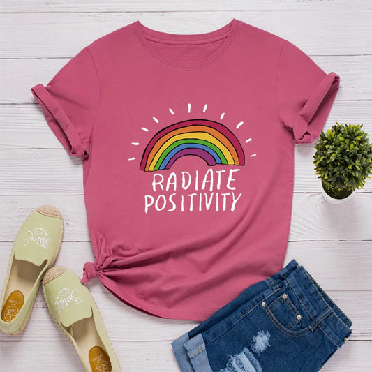 Ladies Slogan T-Shirt - Radiate Positivity - various colours - size S - 3XL