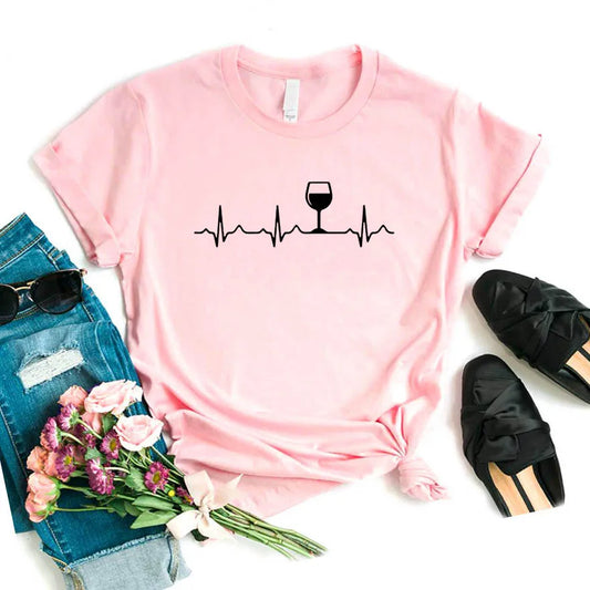 Ladie's Slogan T-Shirt - Wine Heartbeat - various colours up to 3XL