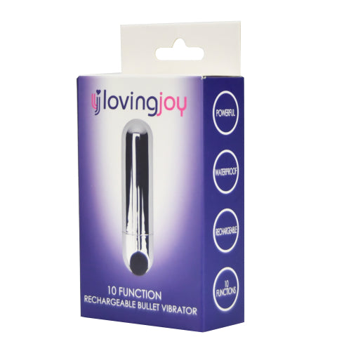 Loving Joy 10 Function Rechargeable Bullet Vibrator available in Silver Black