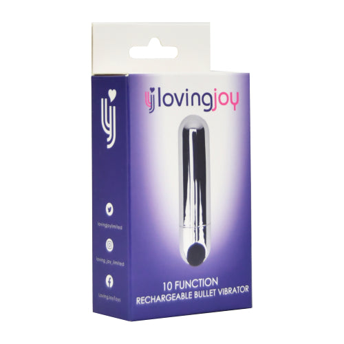 Loving Joy 10 Function Rechargeable Bullet Vibrator available in Silver Black