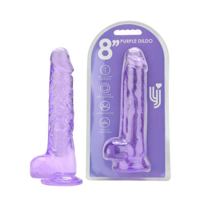 Loving Joy 8 Inch Dildo with Balls available in Pink Purple Black