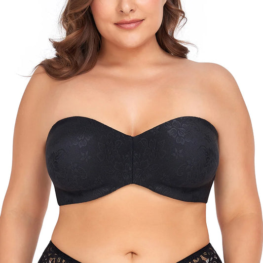 A10 - Strapless Bra Underwire Seamless Minimizer Bra Unlined Bandeau Bra 32-46 B-H Cup