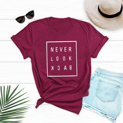 Ladies Slogan T-Shirt - Never Look Back - various colours - size S - 3XL