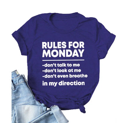 Ladie's Slogan T-Shirt - Rule's For Monday   - various colours up to 3XL