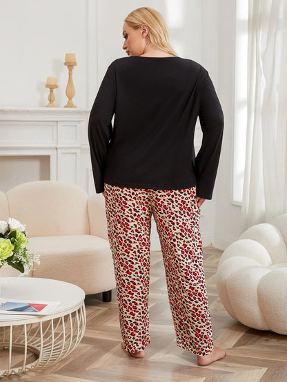 Women's 2 piece Pyjama Set Leopard Pants & "Wild" Long Sleeve Top - up to 4XL