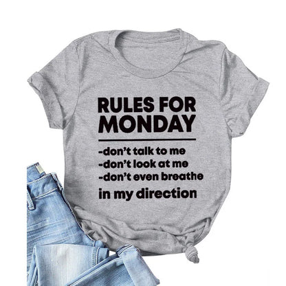 Ladie's Slogan T-Shirt - Rule's For Monday   - various colours up to 3XL