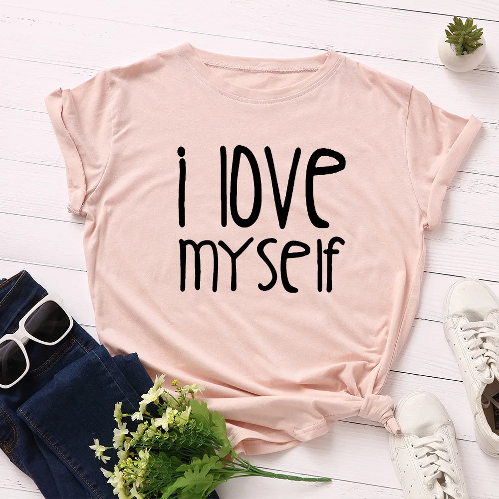 Ladies Slogan T-Shirt - I Love Myself - various colours - size S - 3XL