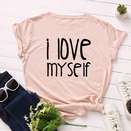 Ladies Slogan T-Shirt - I Love Myself - various colours - size S - 3XL
