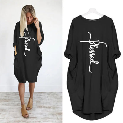 Women's Long Sleeve O-Neck Loose Casual Dresses Plus Size - various colours