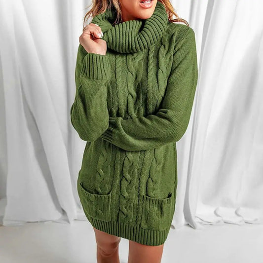 Ladies Knitted Turtleneck Twist Jumper Dress - various colours - M - 3XL