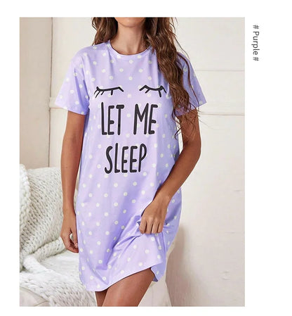 Nightshirt Round Neck Short Sleeve - Let Me Sleep - Purple