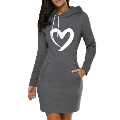 Ladies Jumper Hoodie Dress with pockets - various colours - S - 3XL