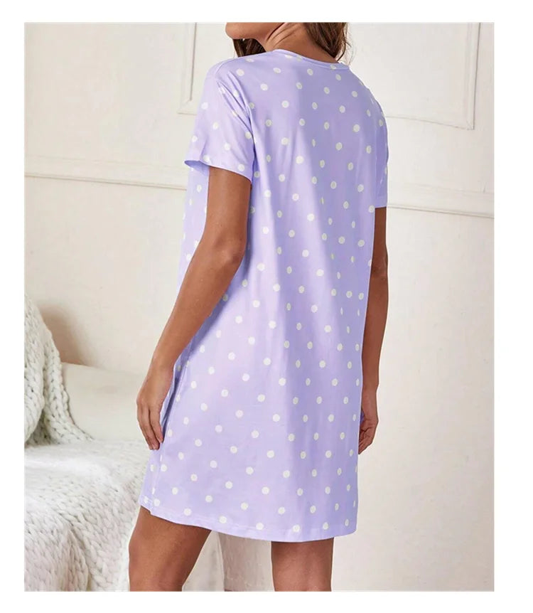 Nightshirt Round Neck Short Sleeve - Let Me Sleep - Purple