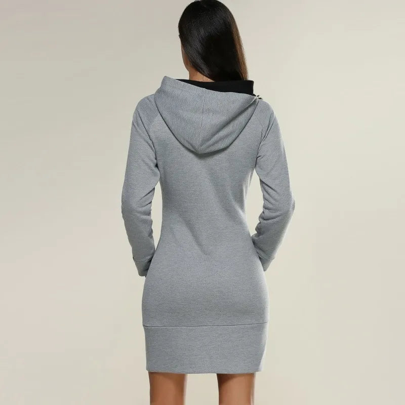 Ladies Jumper Hoodie Dress with pockets - various colours - S - 3XL