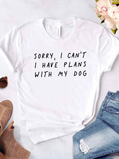 Ladies Slogan T-Shirt - Plans With My Dog - various colours - size S - 3XL