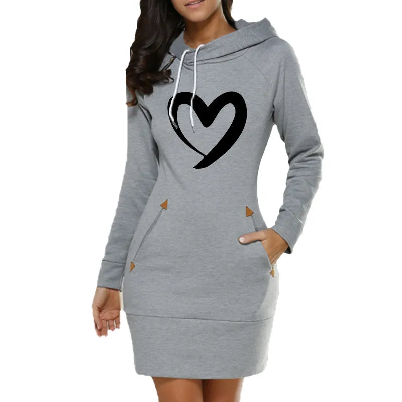 Ladies Jumper Hoodie Dress with pockets - various colours - S - 3XL