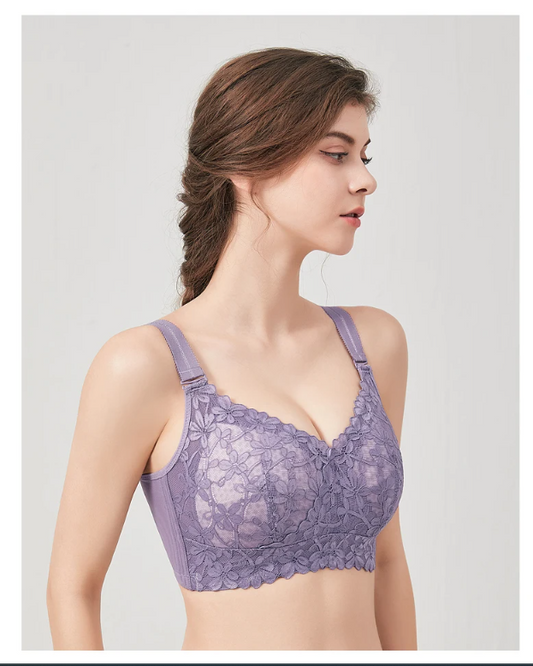 A14 - Women's Wire Free Lace Bra Purple 34-44 B-G cup