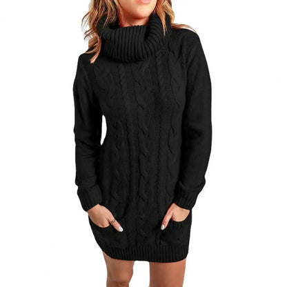 Ladies Knitted Turtleneck Twist Jumper Dress - various colours - M - 3XL