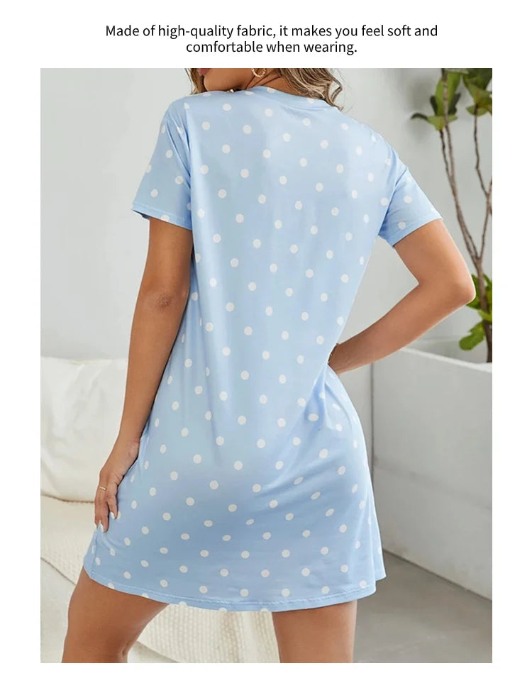 Nightshirt Round Neck Short Sleeve - Let Me Sleep - Blue