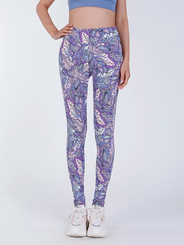 Ladie's High Waist Printed Leggings Casual Fitness Yoga sizes S-2XL