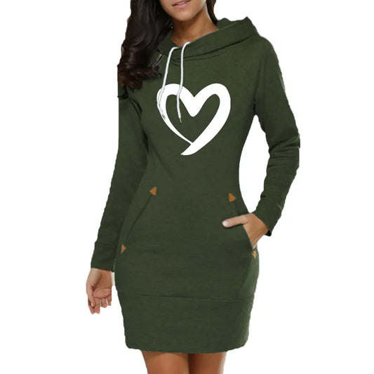 Ladies Jumper Hoodie Dress with pockets - various colours - S - 3XL