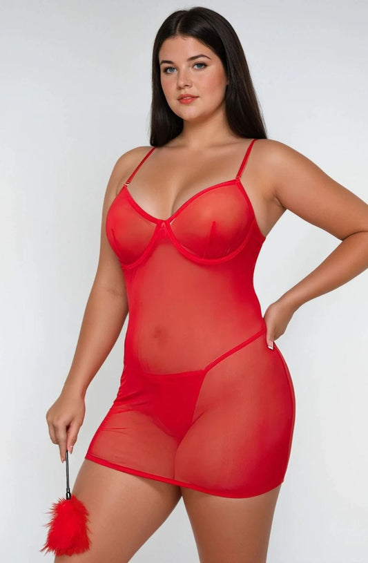 YesX YX730Q Red Mesh Lingerie Set